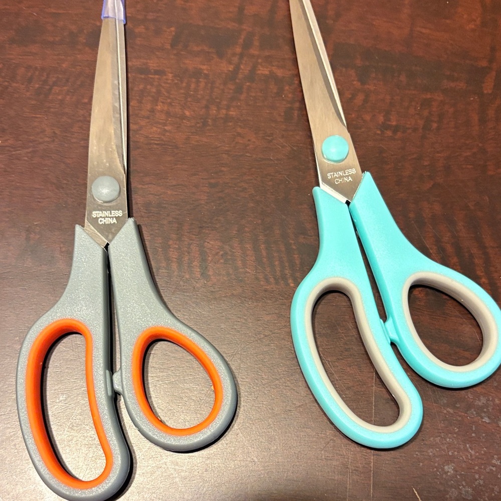 Set of Two Stainless Steel Scissors with Gray and Teal Handles